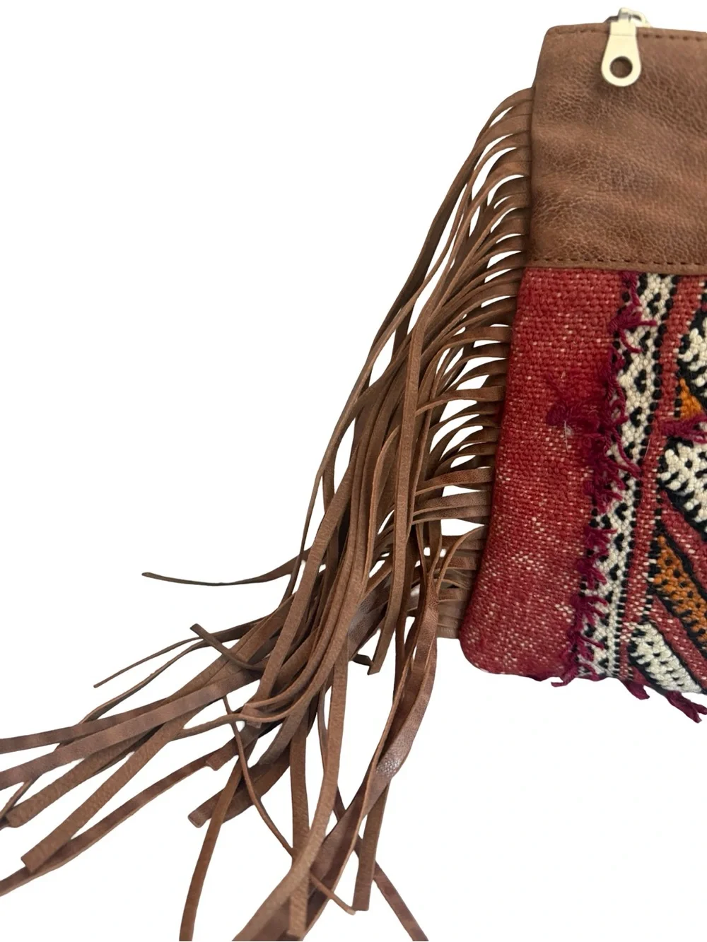 Gift From Morocco Brown Faux Leather Clutch Bag Purse Fringe Handbag Vegan